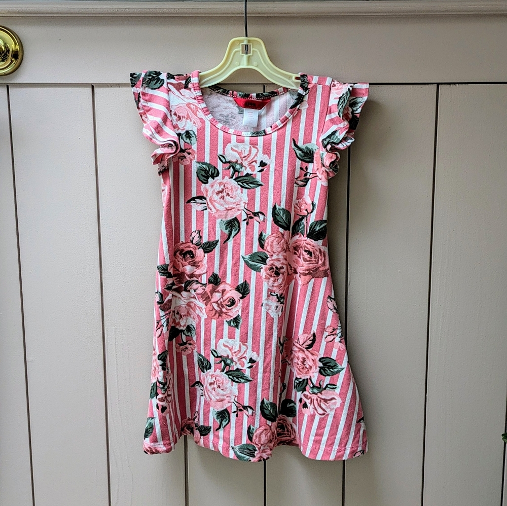 1st Kiss pink & white striped rose dress